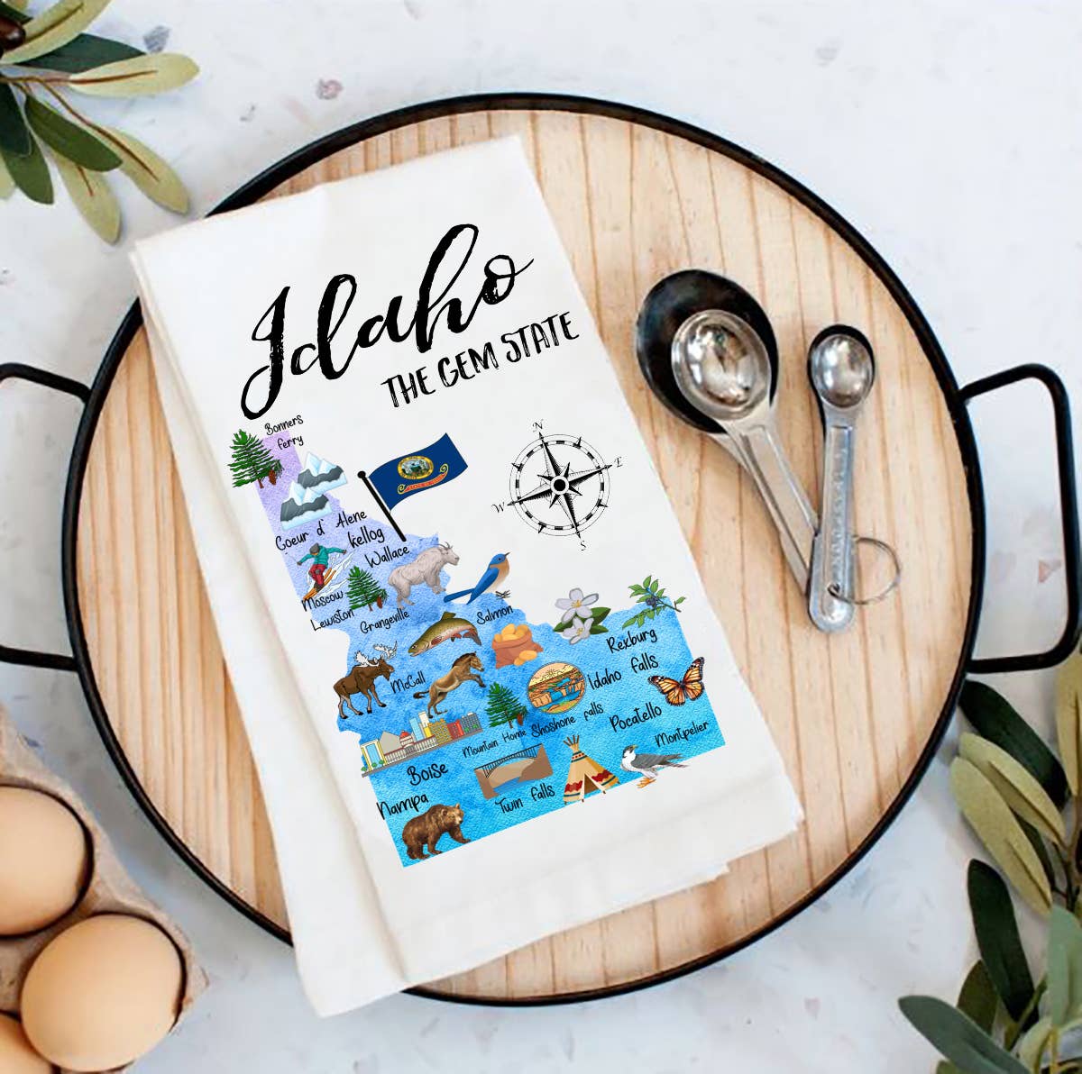 Idaho State Map Souvenir Flour Sack Tea Towel