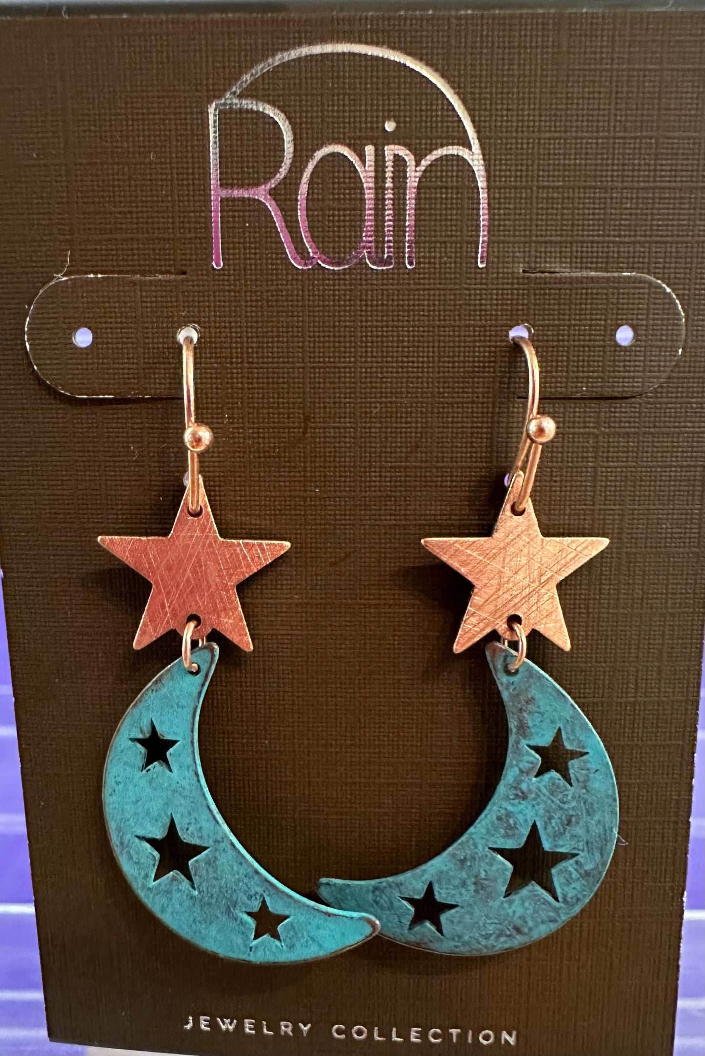 Turquoise & Bronze Moon & Star Rain Earrings