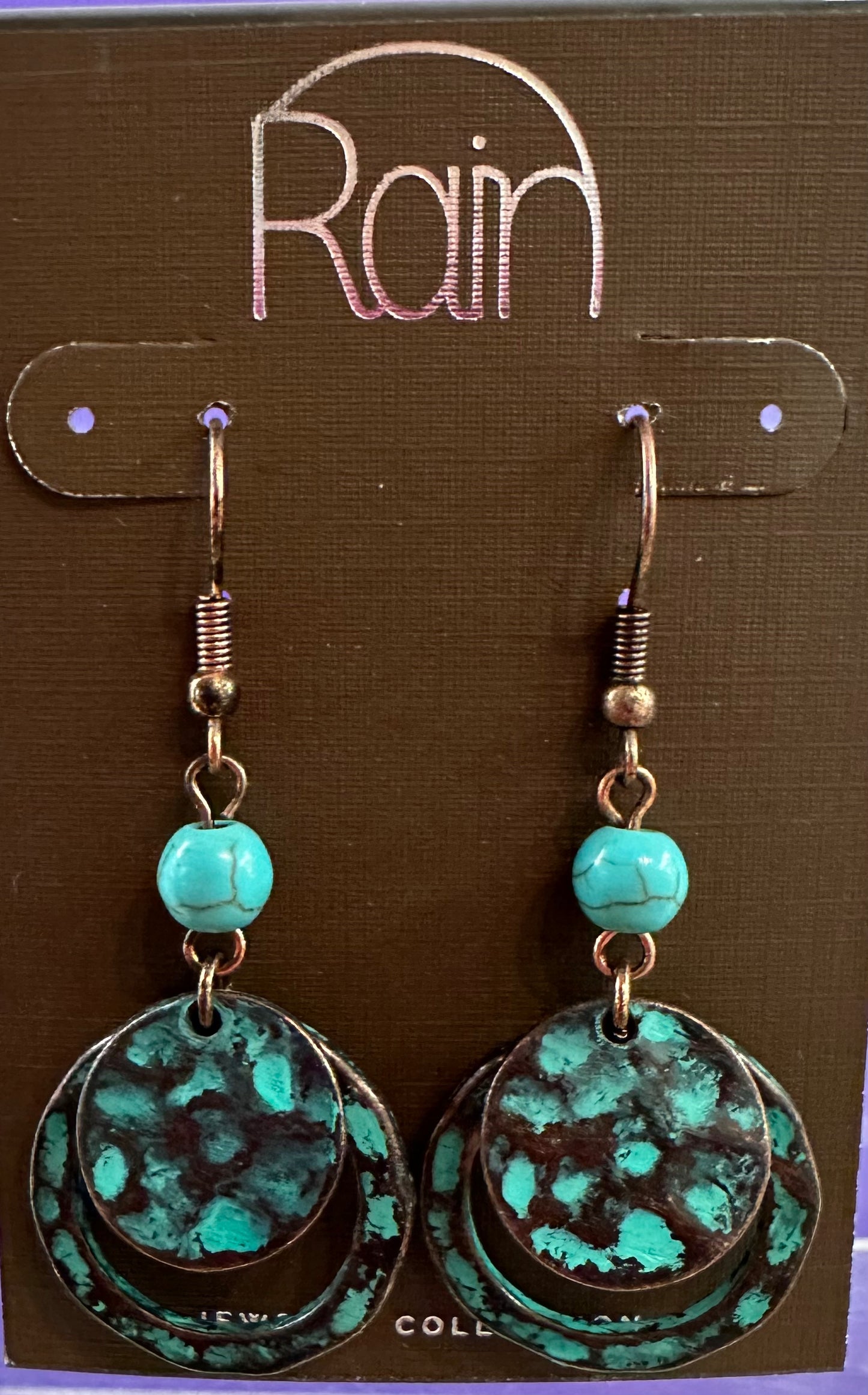Turquoise & Bronze Circle Pendant Rain Earrings