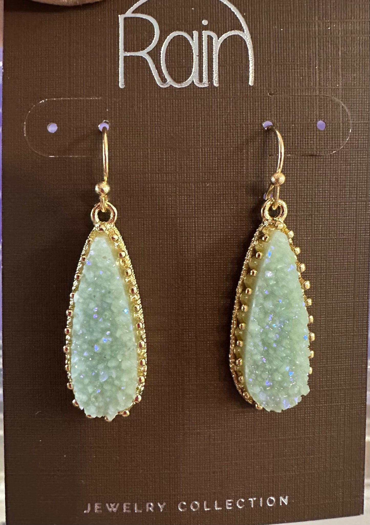 Light Blue Druzy Teardrop Rain Earrings