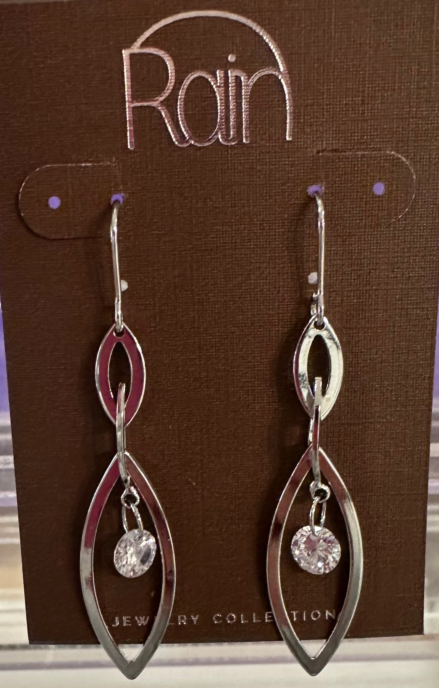 Silver Oval Chain Gemstone Rain Earrings