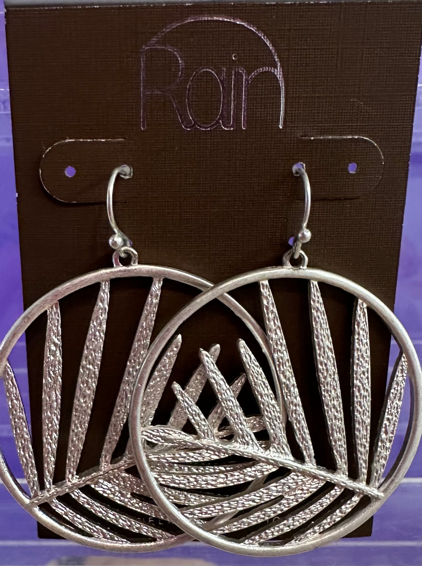 Silver Fan Leaf Hoop Post Rain Earrings