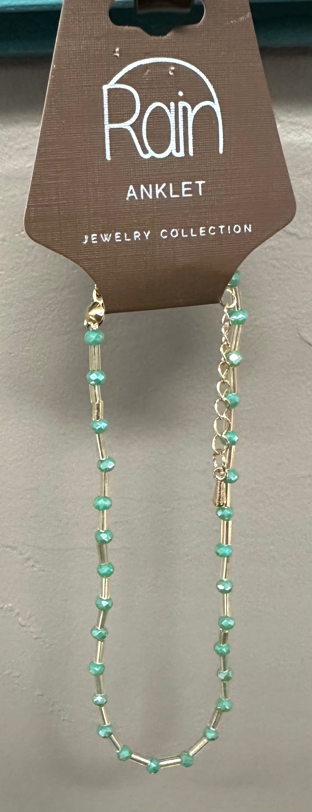 Green Gold Bar Bead Anklet