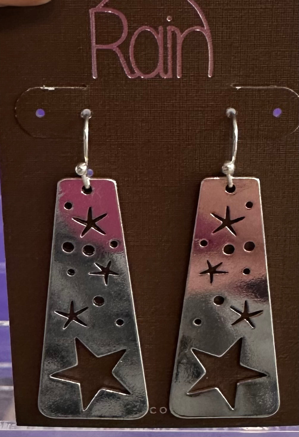 Silver punched Stars bars Rain Earrings