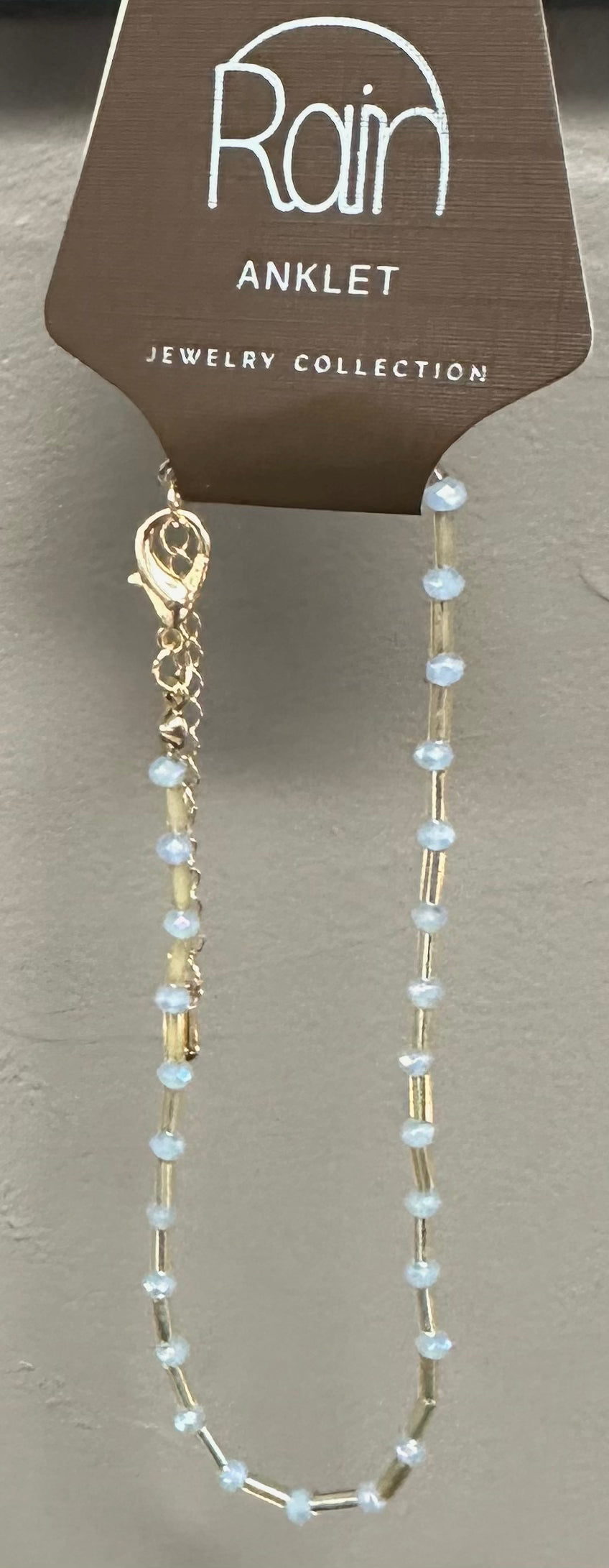 Blue Gold Bar Bead Anklet