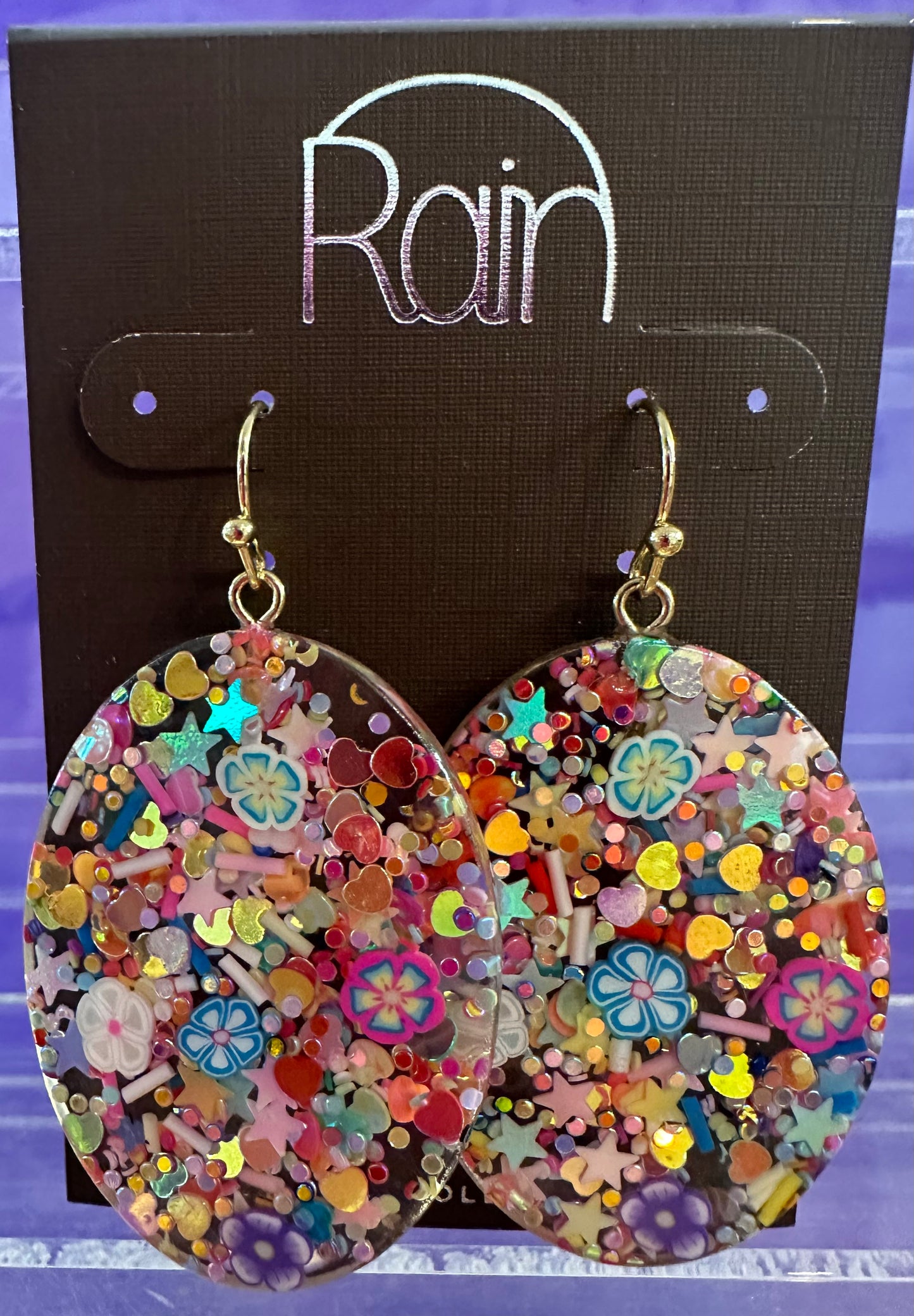 Sparkle Resin Oval Rain Earrings