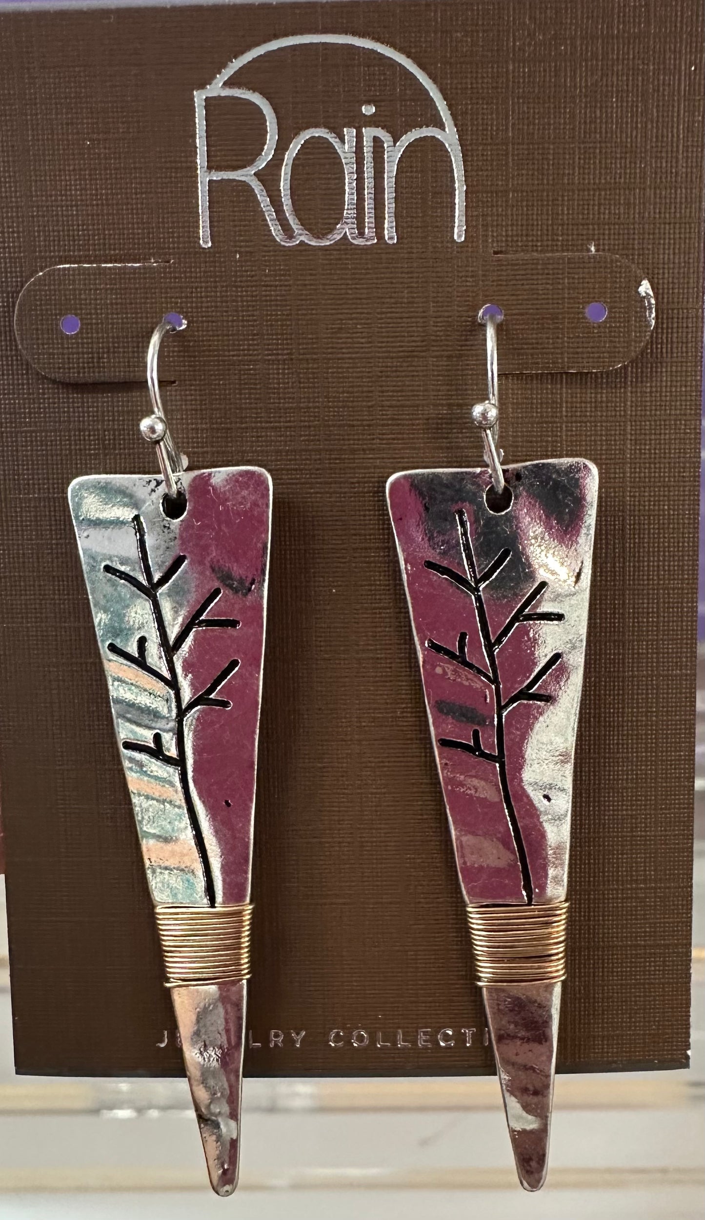 Tree Engraved Dagger Rain Earrings