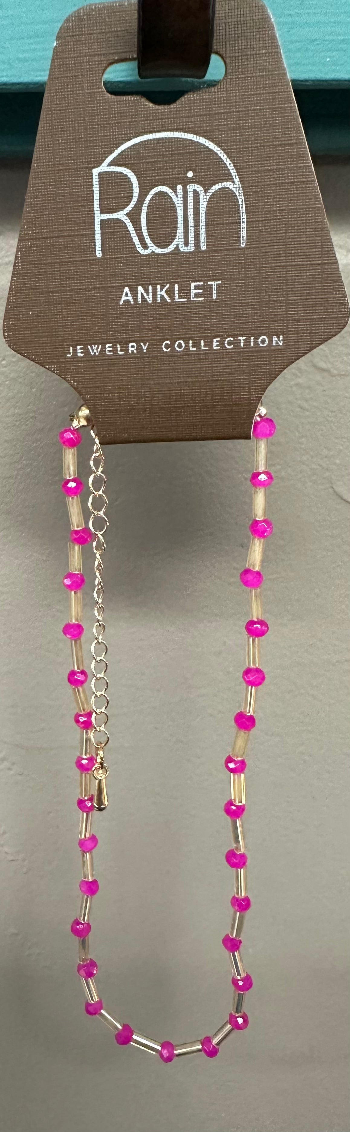 Pink Gold Bar Bead Anklet