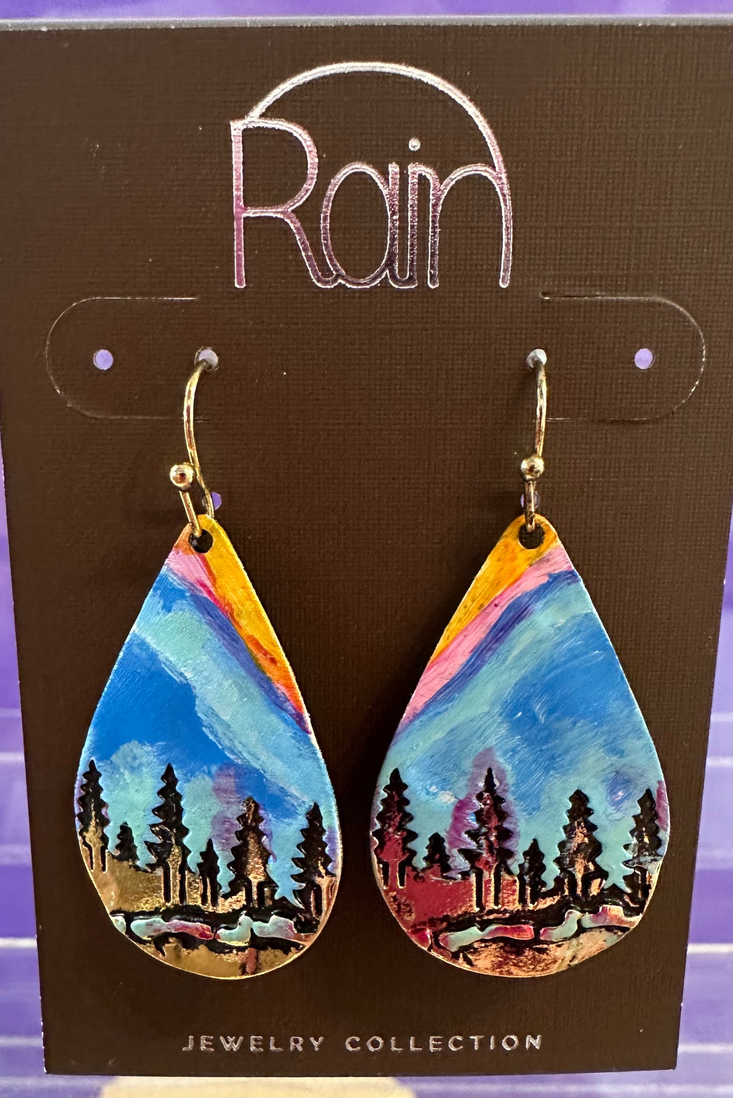 Wooded Skyline Painted Rain Earrings