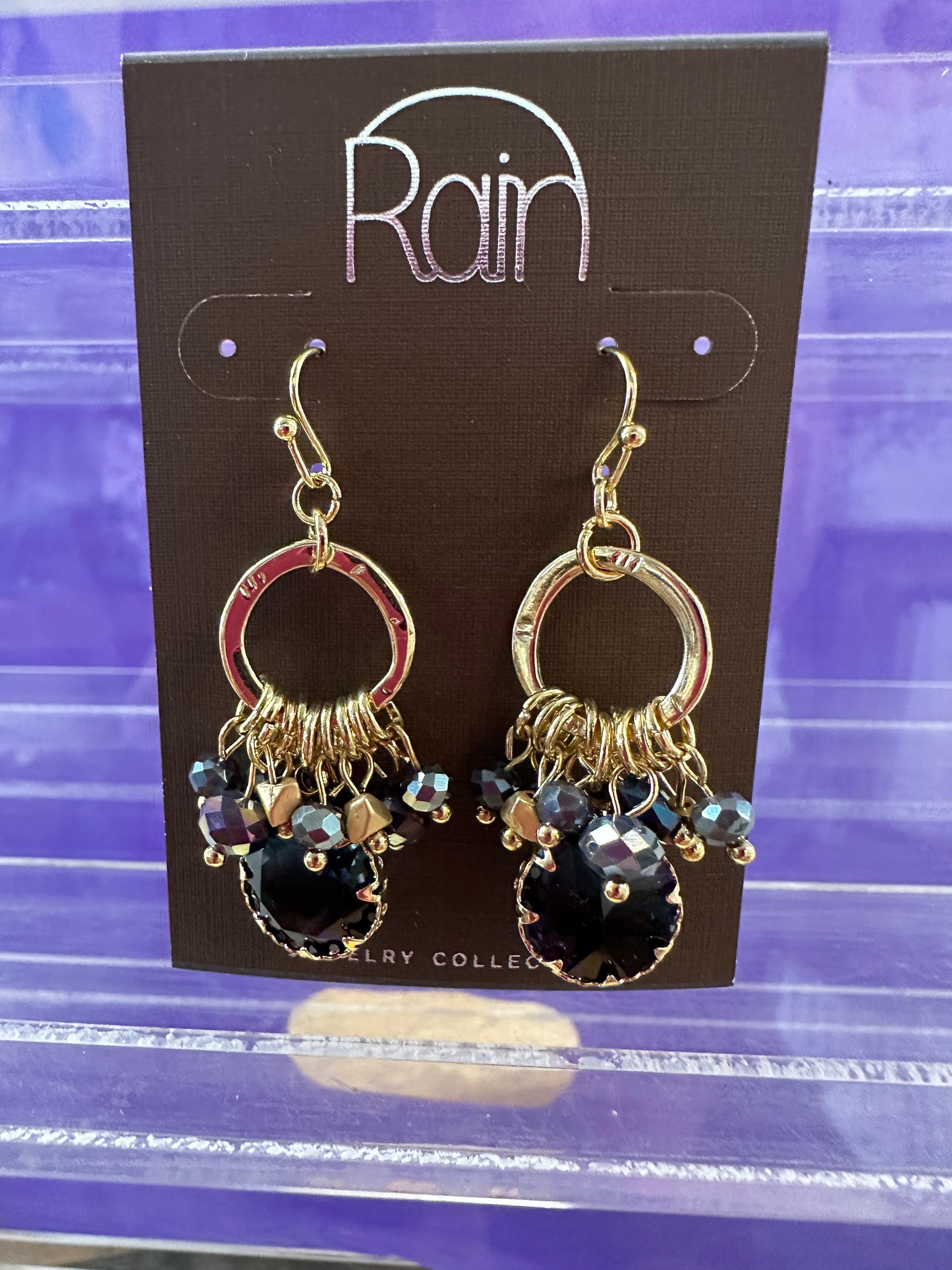 Pu/Bl Bicolor Gem Charm Rain Earrings
