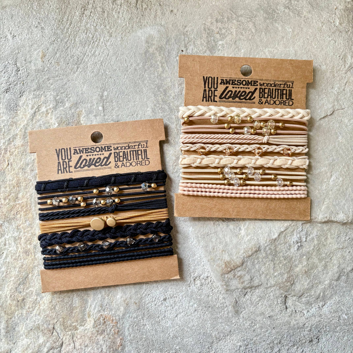 Rhinestone Hair Ties on Kraft Card | Beige