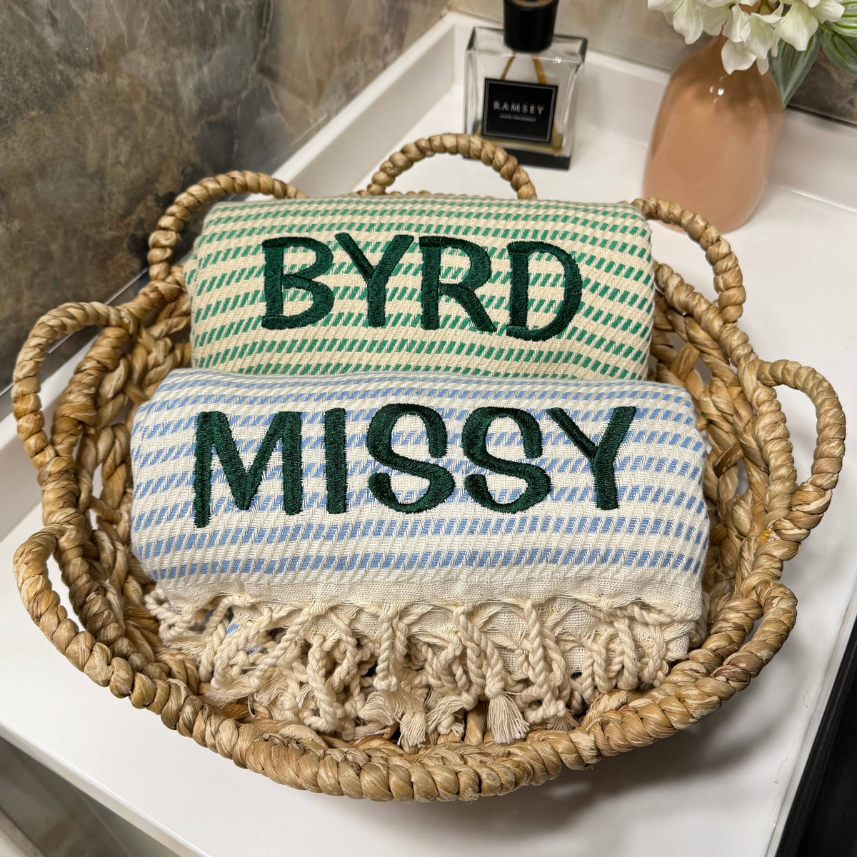 Striped Turkish Towel – Custom Name Embroidery