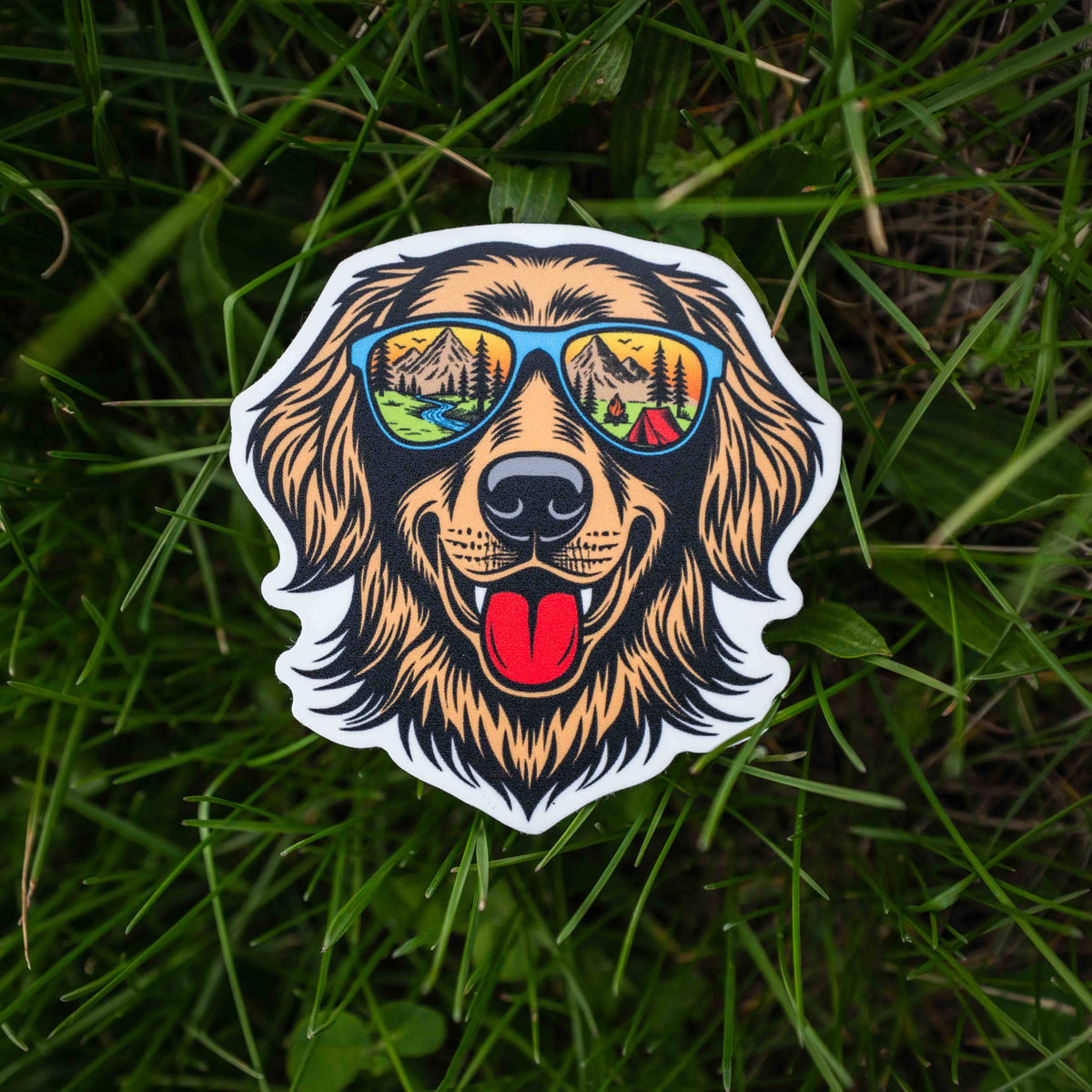 Great Outdoors Happy Camper Dog w/ Sunglasses Sticker