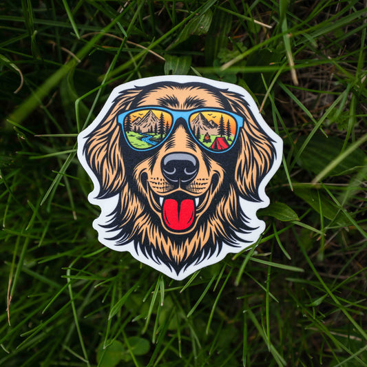 Great Outdoors Happy Camper Dog w/ Sunglasses Sticker