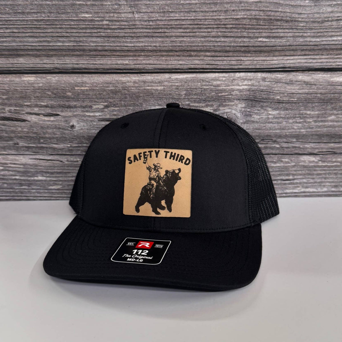 Safety 3rd Bear Rider Leather Patch Hat – 208Tees