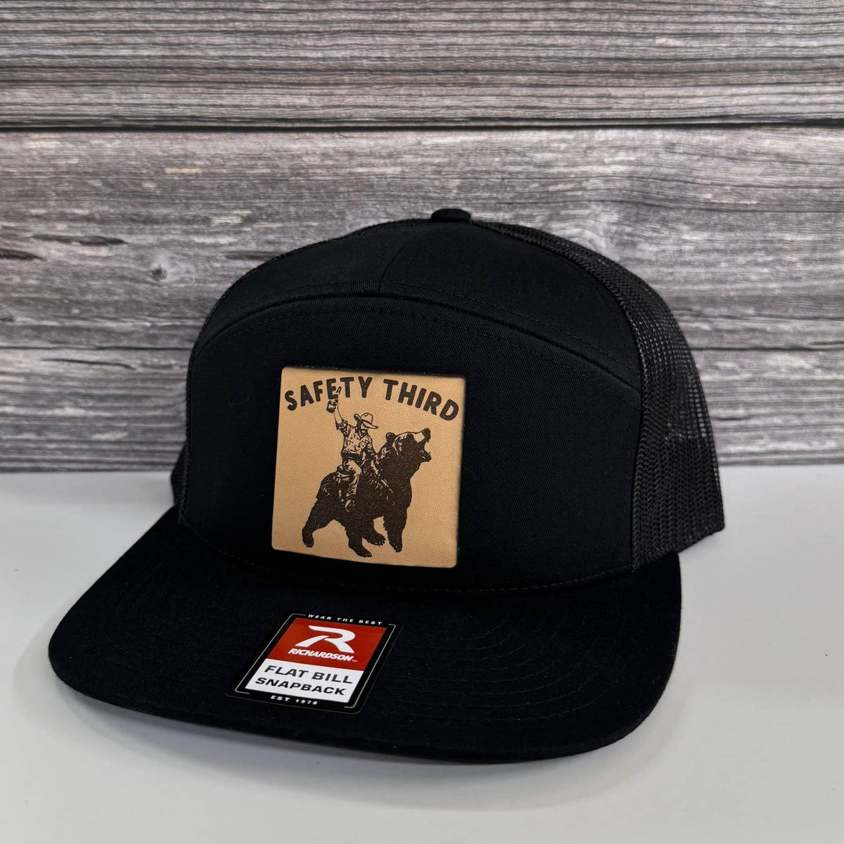Safety 3rd Bear Rider Leather Patch Hat – 208Tees