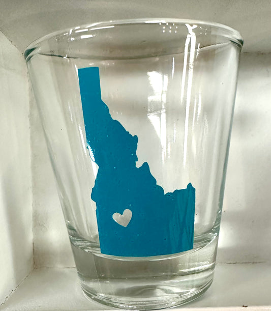Teal Idaho Heart Shot Glass