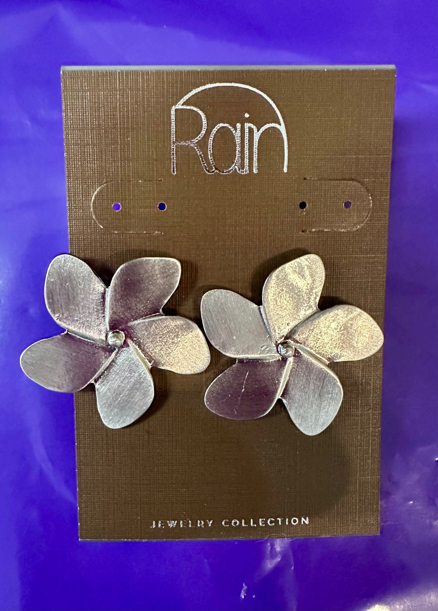 Silver Flower Post Rain Earrings
