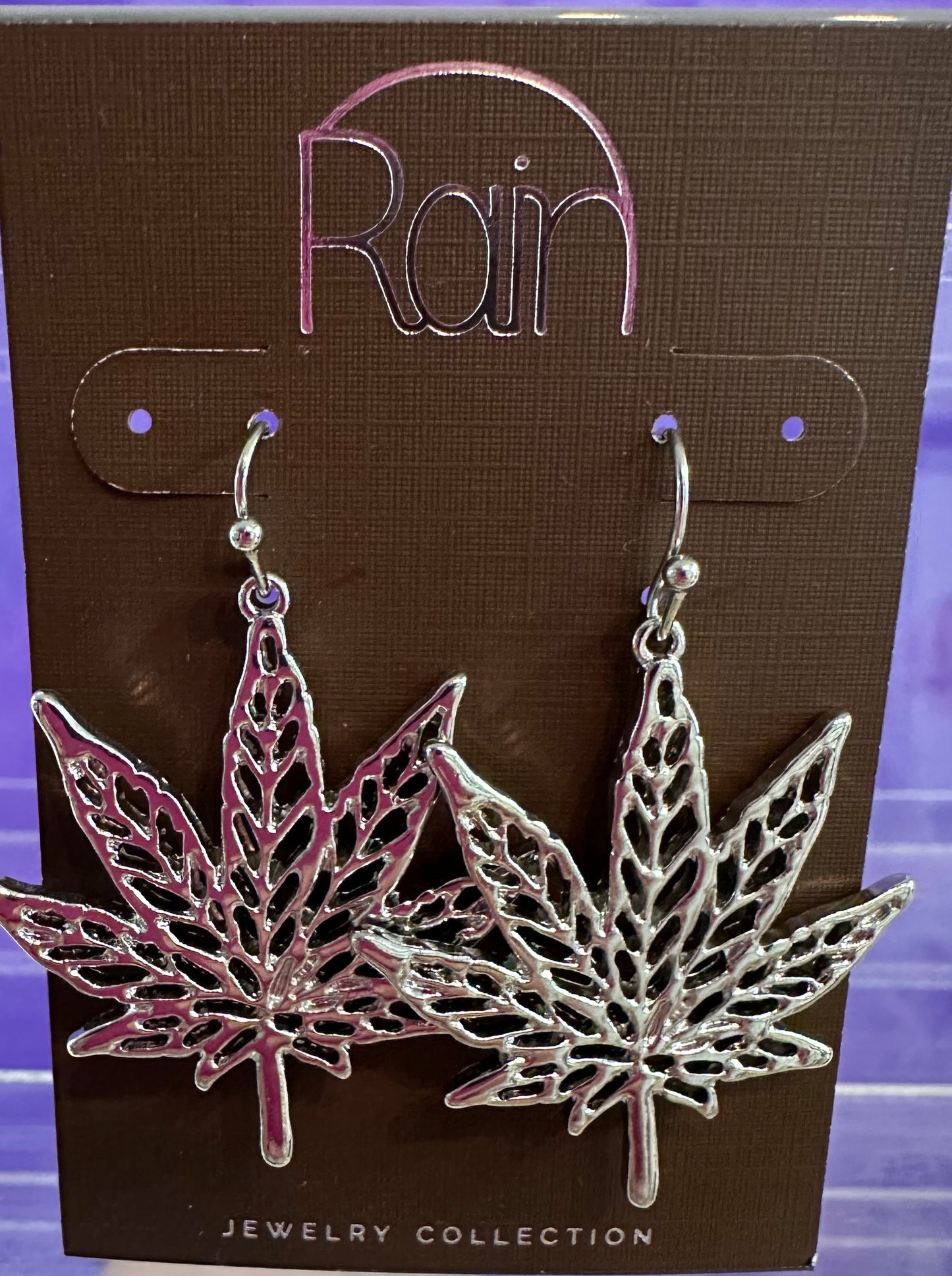 Silver High Times Sativa Leaf Rain Earrings
