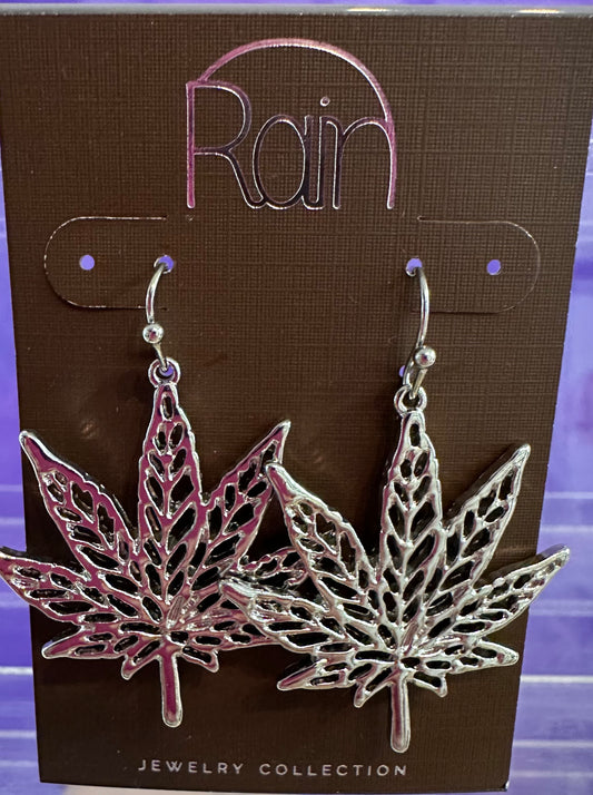 Silver High Times Sativa Leaf Rain Earrings