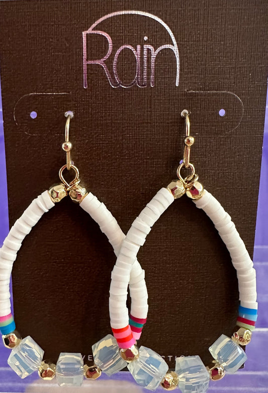 Gold White Multicolor Cube Bead Teardrop Rain Earrings