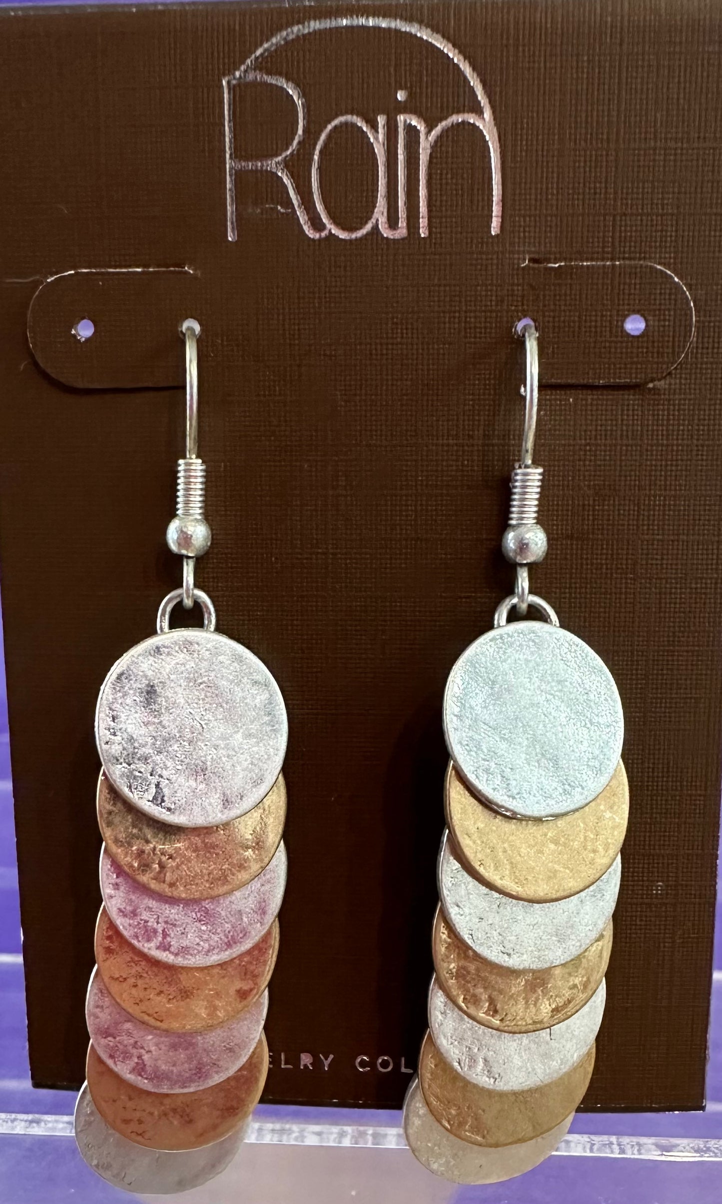 Silver & Gold Circle Pendant Rain Earrings