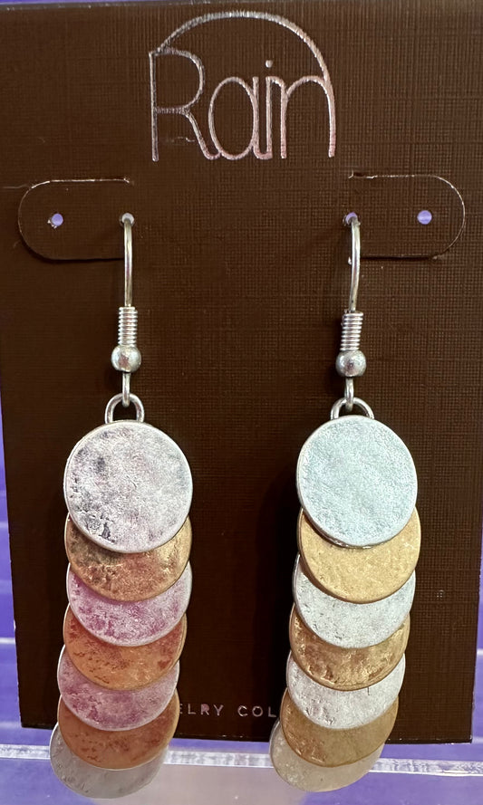 Silver & Gold Circle Pendant Rain Earrings