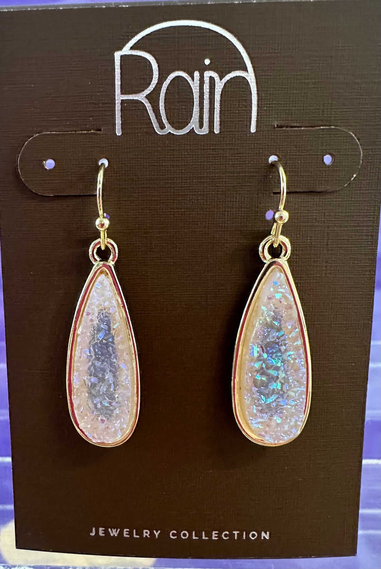 Lav Sparkle Druzy Teardrop Rain Earrings
