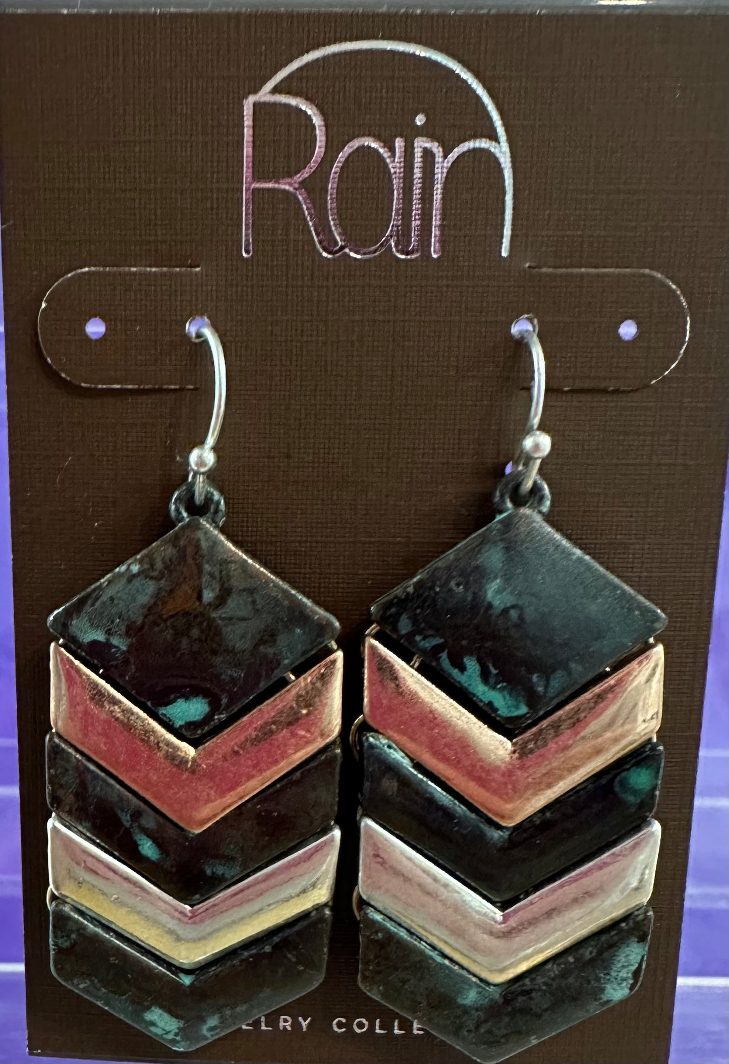 Silver, Brass, Turquoise, Copper Chevron Rain Earrings