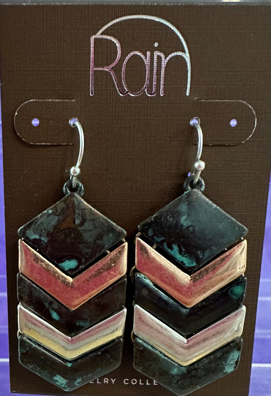 Silver, Brass, Turquoise, Copper Chevron Rain Earrings