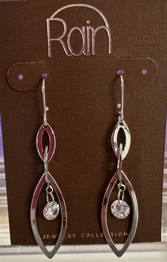 Silver Oval Chain Gemstone Rain Earrings