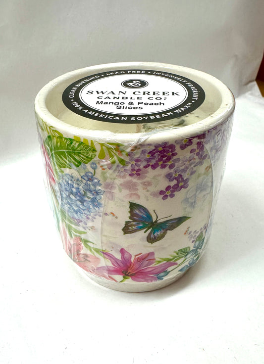 Mango & Peach Slices Swan Creek Round Floral Candle (9 oz.)