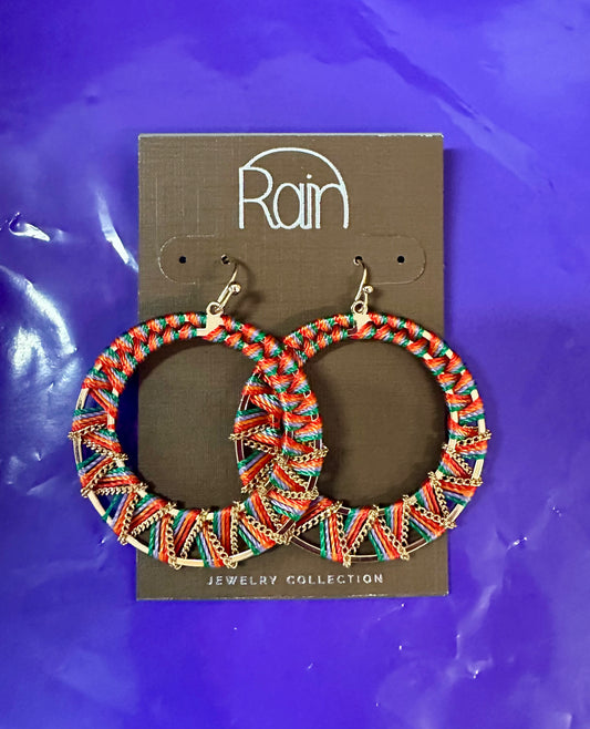 Mlt Chain & Thread Wrap Rain Earrings