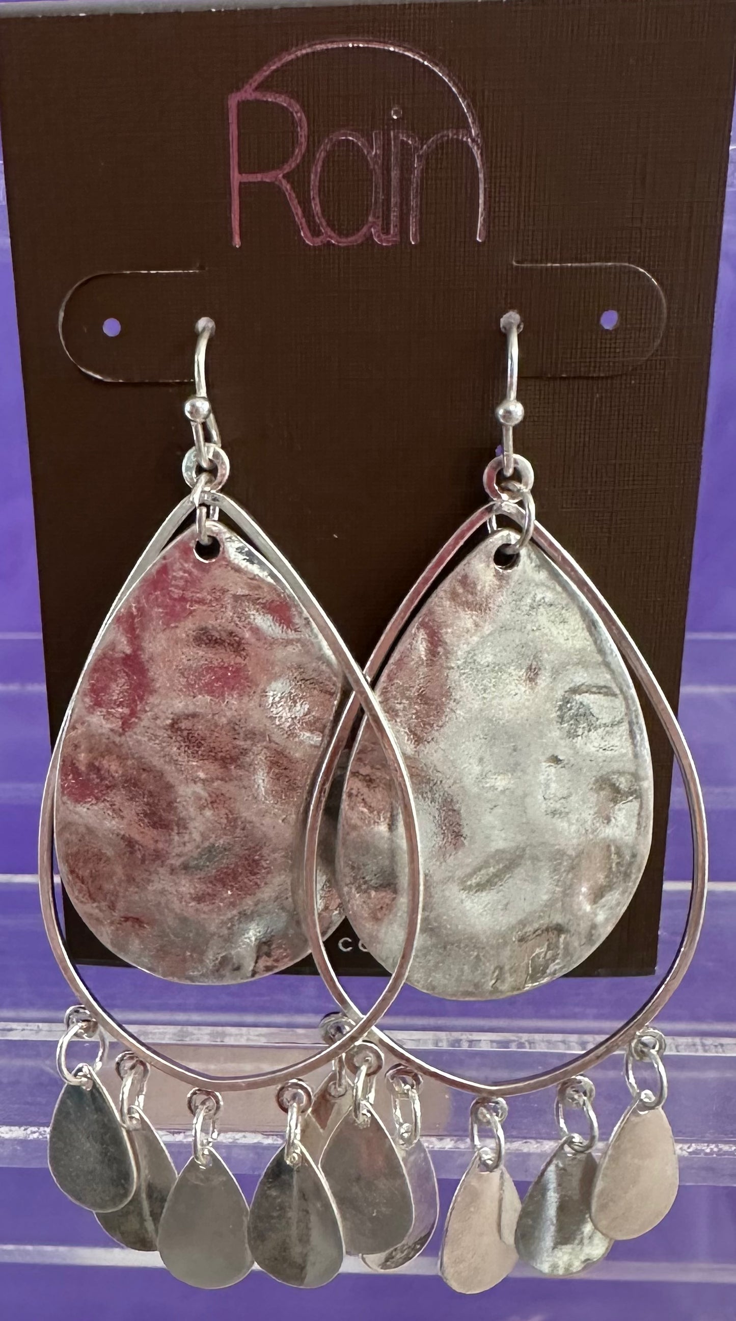 Silver Wire Teardrop Dangles Rain Earrings