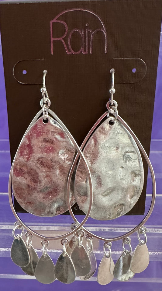 Silver Wire Teardrop Dangles Rain Earrings