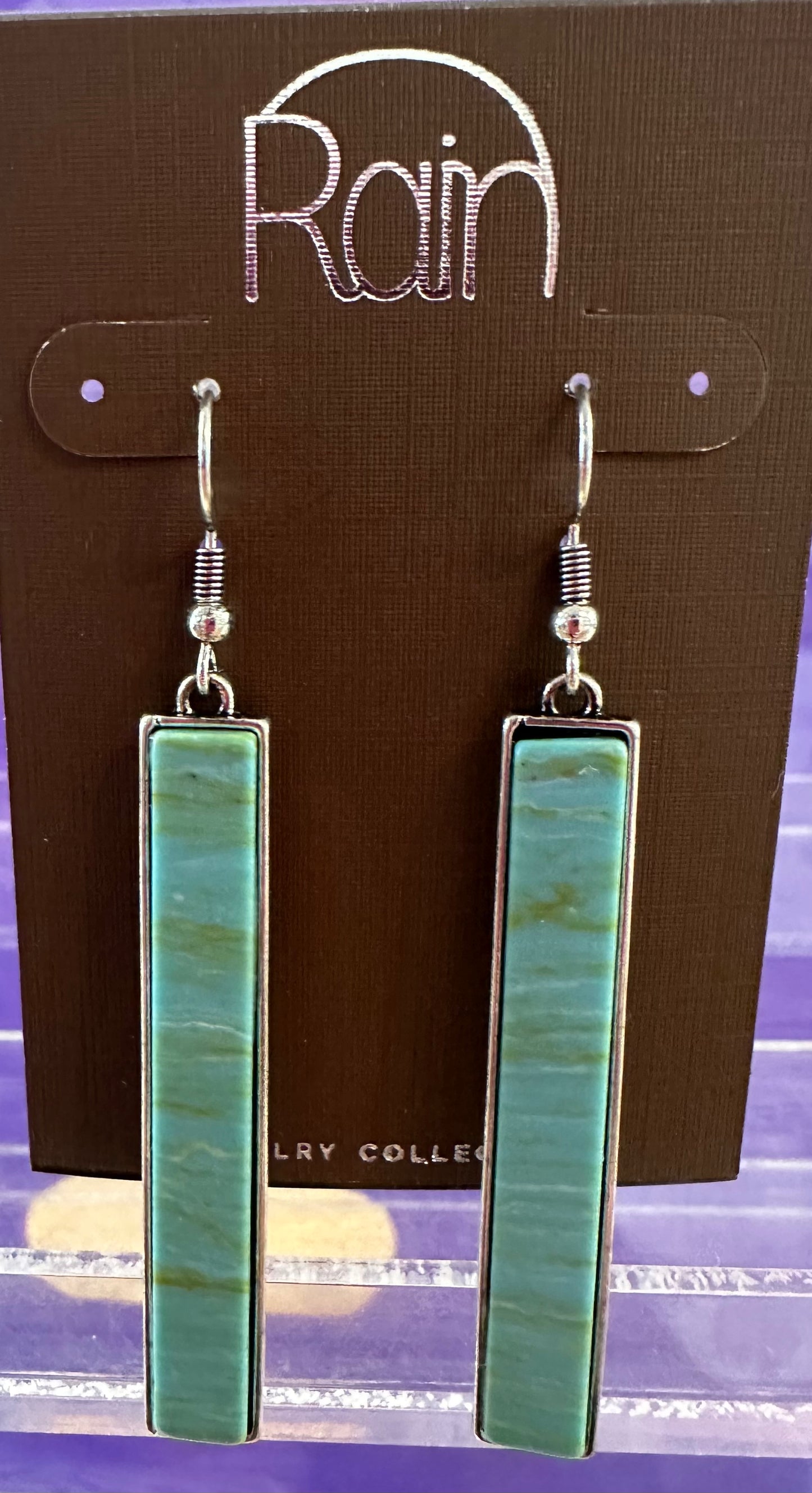 Blue Gem Long Bar Rain Earrings