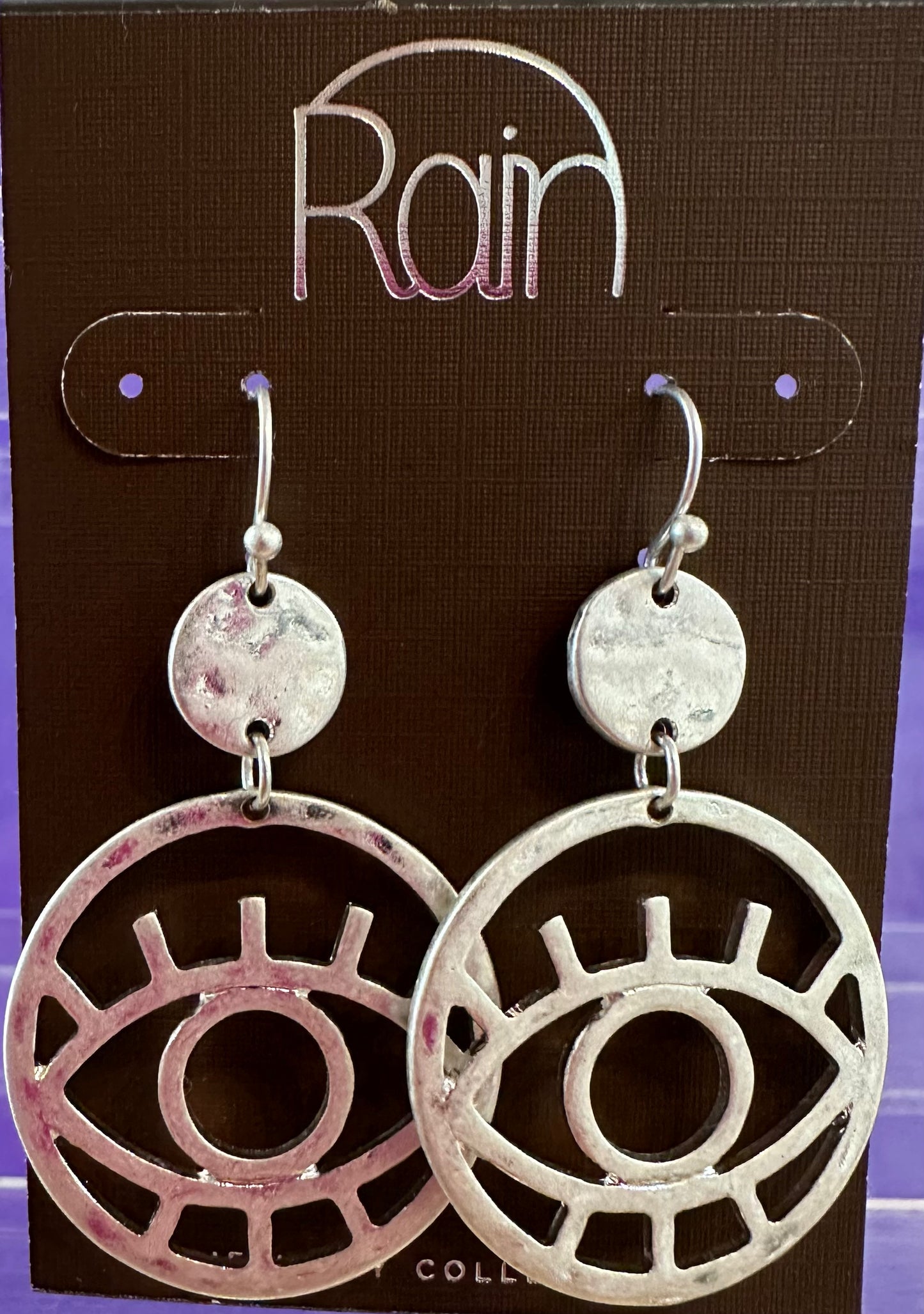 Silver Circle Evil Eye Rain Earrings
