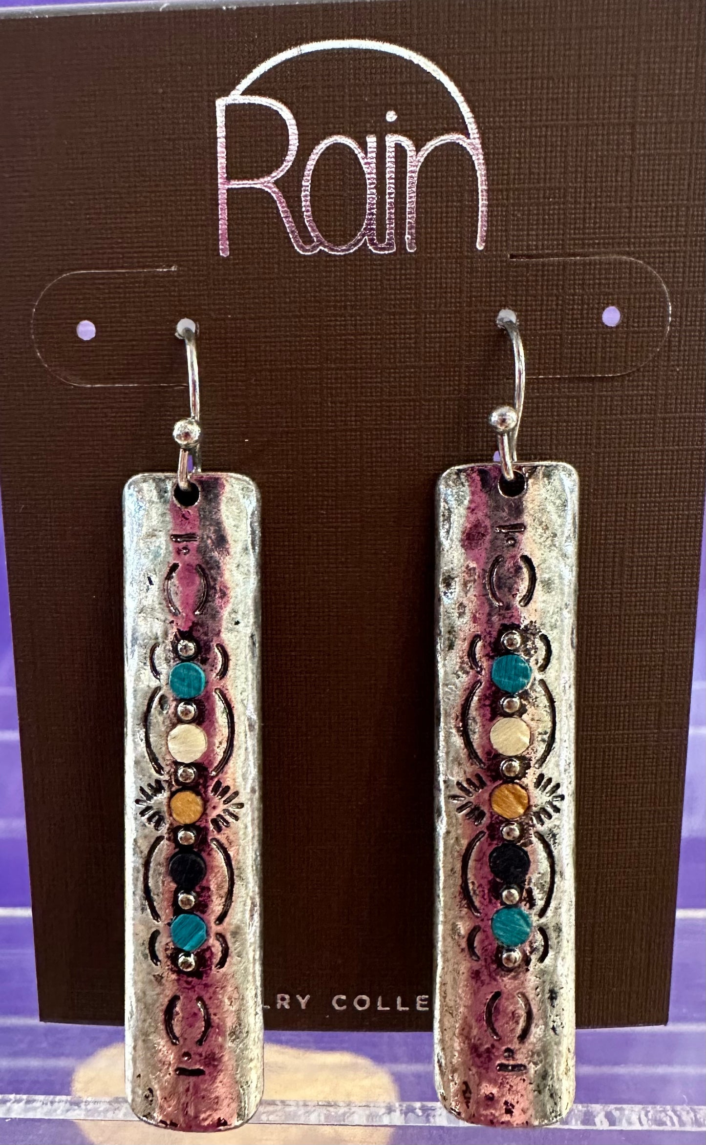 Engraved Ox Bar Mlt Dots Bard Rain Earrings