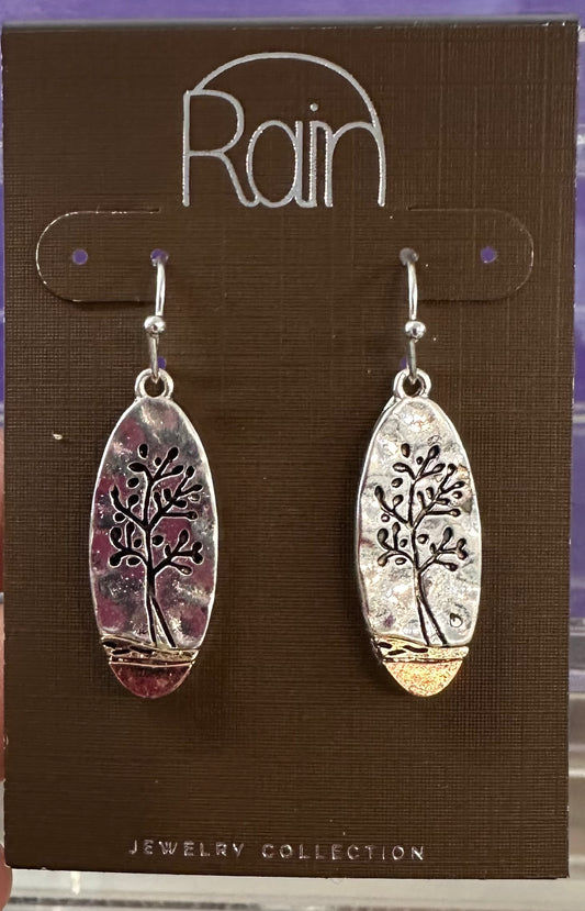 Lonely Tree Oval Rain Earrings