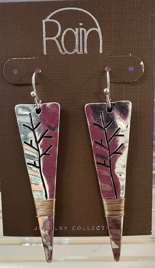 Tree Engraved Dagger Rain Earrings