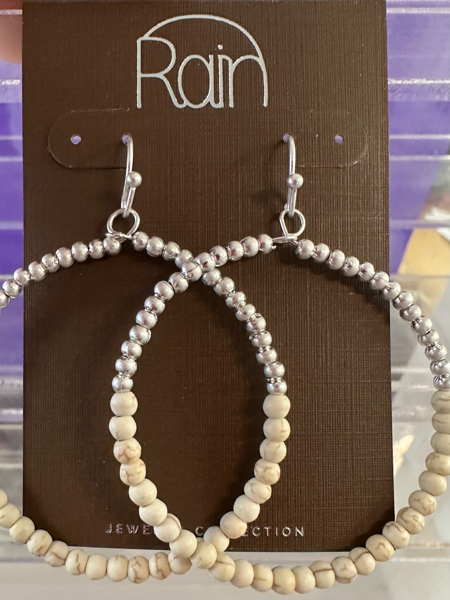 Ivory Beaded Circle Rain Earrings