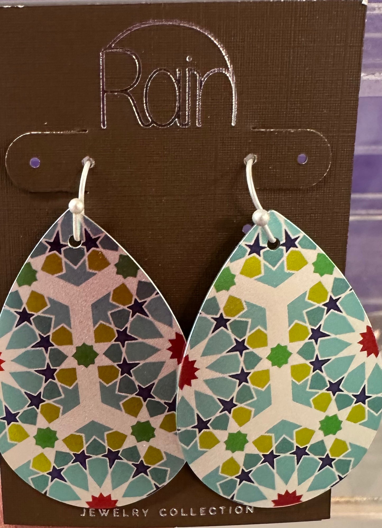 Bl & Yl Pattern Teardrop Rain Earrings