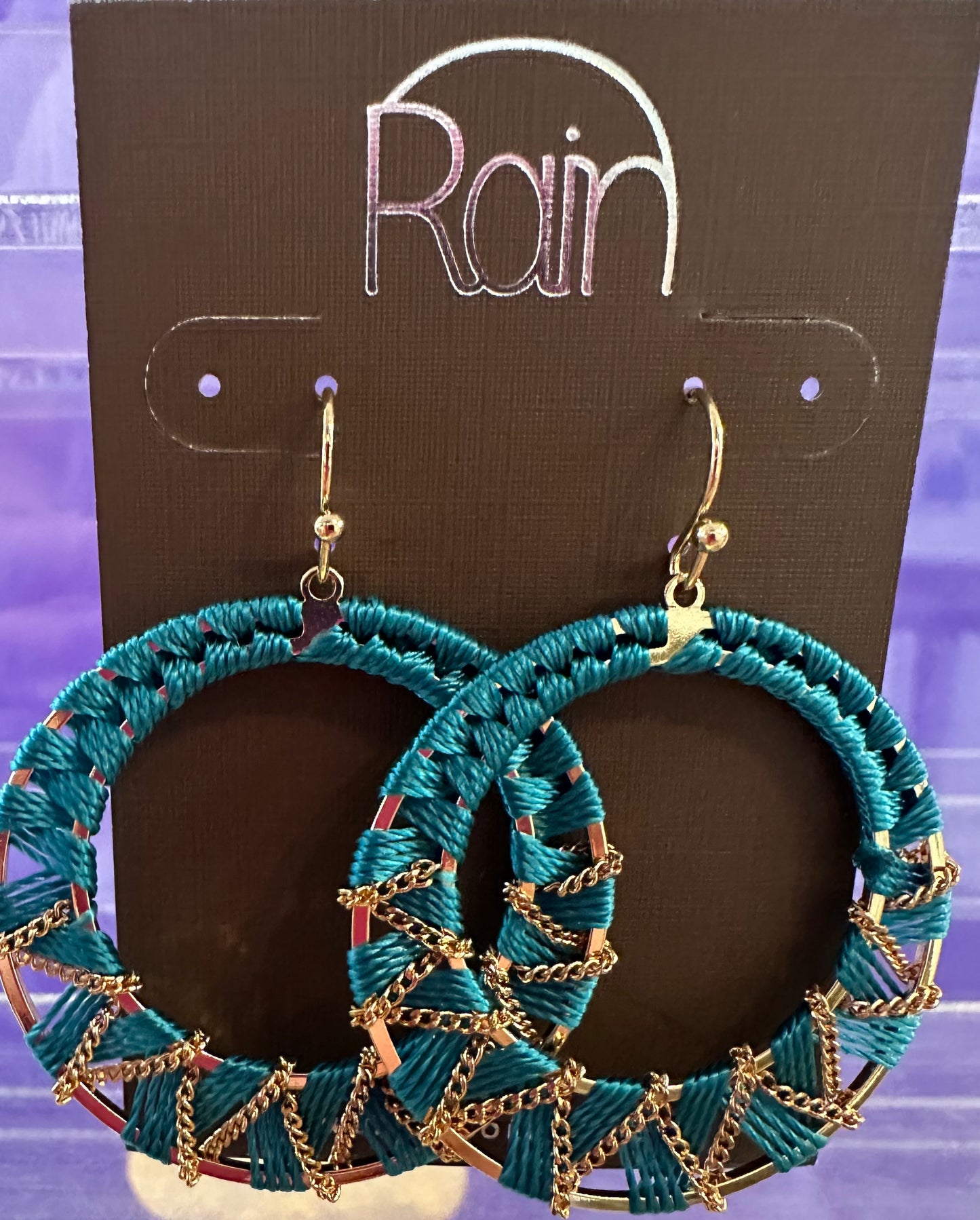 Bl Chain & Thread Wrap Rain Earrings