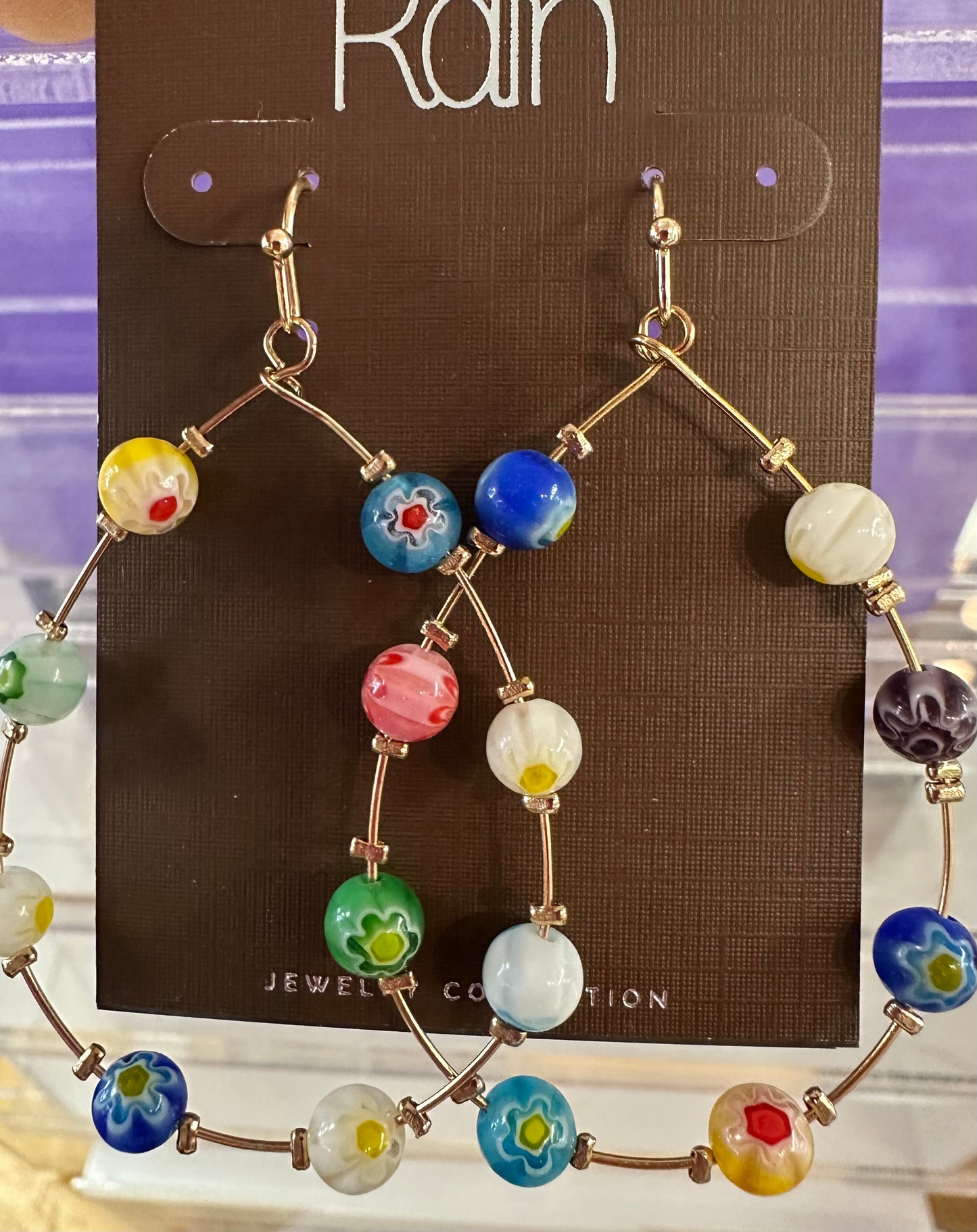 Teardrop Millefiori Bead Rain Earrings