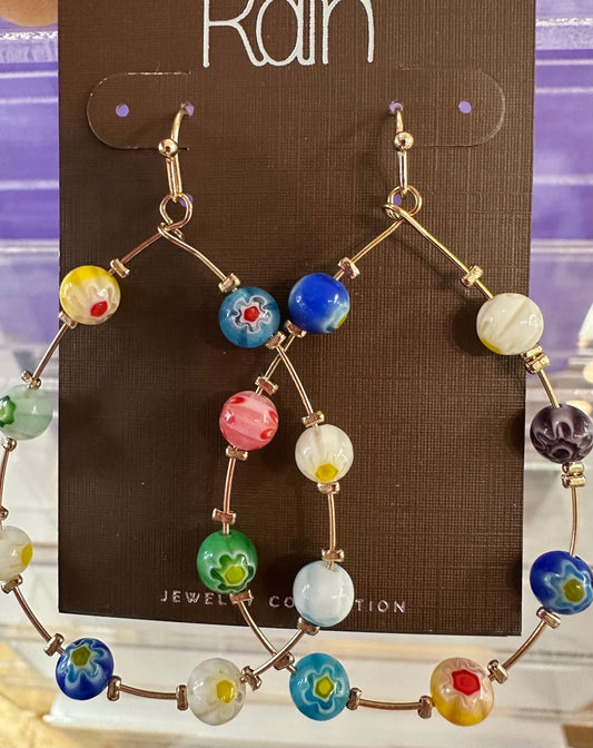 Teardrop Millefiori Bead Rain Earrings