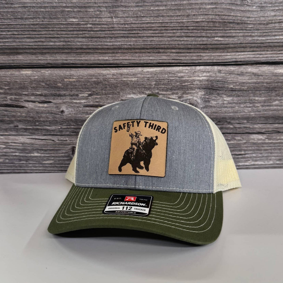 Safety 3rd Bear Rider Leather Patch Hat – 208Tees