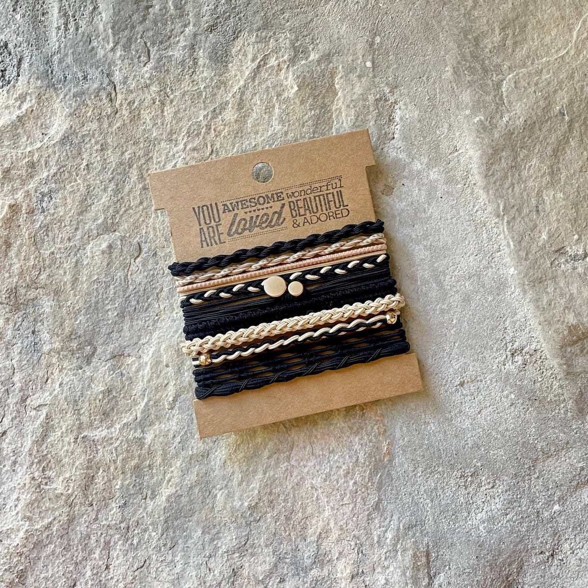 Boho Hair Ties on Kraft Card | Black & Tan