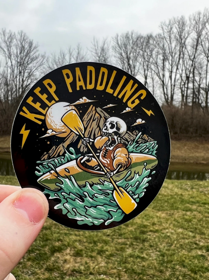 Kayaking Keep Paddling Skull Sticker