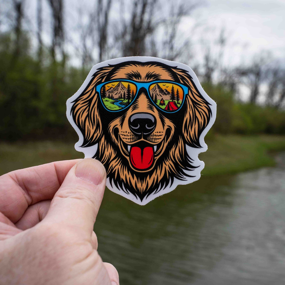 Great Outdoors Happy Camper Dog w/ Sunglasses Sticker