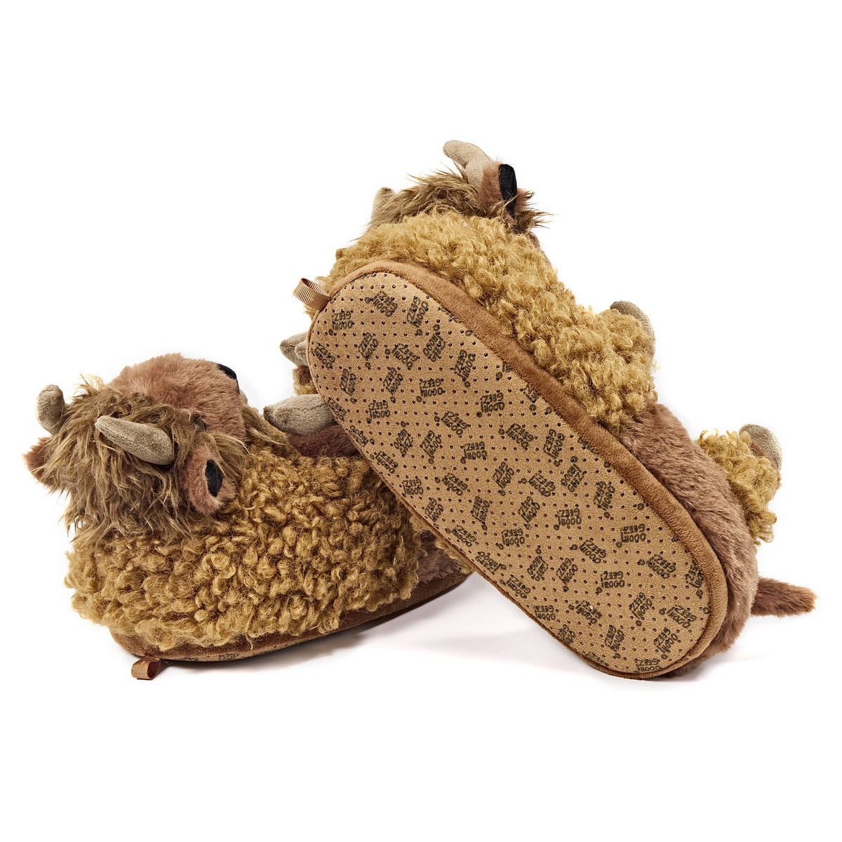 Pip the Bison | Kids' Plush Slippers with Grippers
